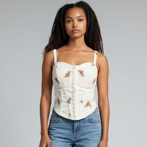 Curve 1X Cream Floral Embroidered Corset Crop Top cottagegore